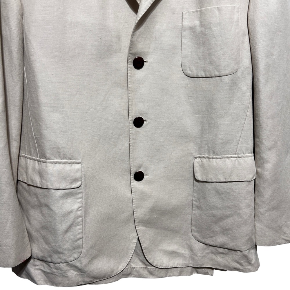 Brooks Brothers Men Linen Cotton Blazer Jacket L Beige 3 Button‎ Sports Coat - Picture 3 of 11